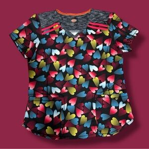 Dickies Colorful Heart Print Scrub Top